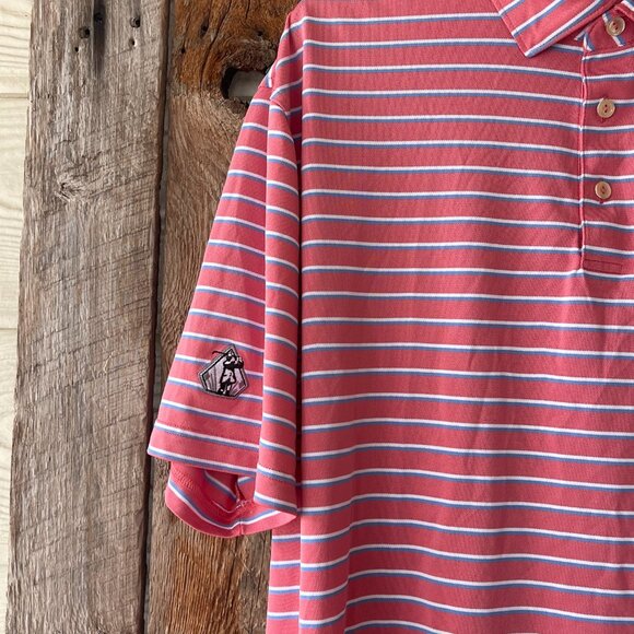 Peter Millar Men's XL Striped Shirt Blue White and Peach Embroidered Golf Logo - Picture 5 of 10